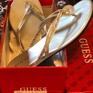 GUESS Silver Crystal Thong Sandals